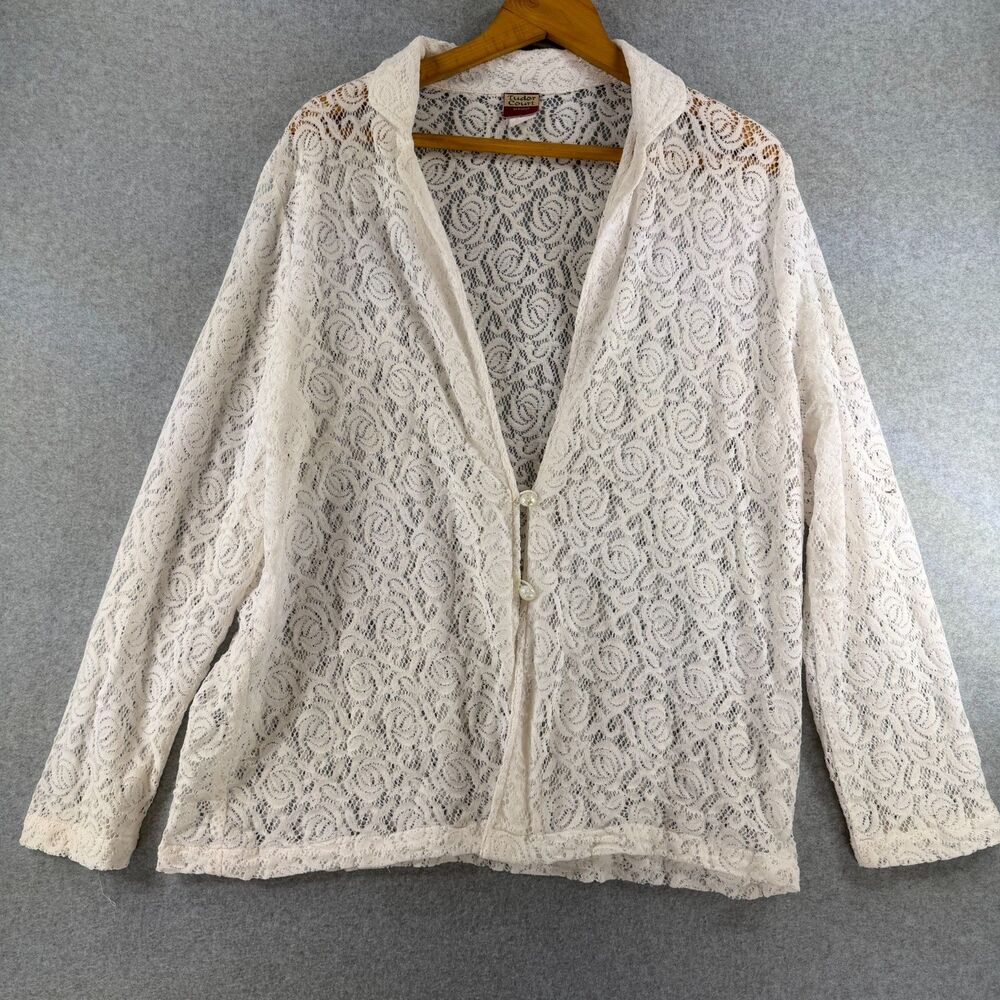 Tudor Court by Haband Women’s XL White Floral Lace Button Cardigan Jacket 3516
